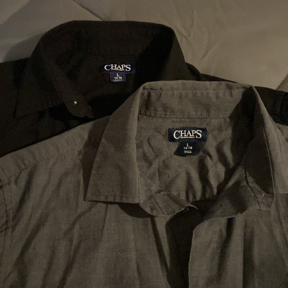 Bundle of 2 Chaps long sleeved boys size large shirts, black and gray
